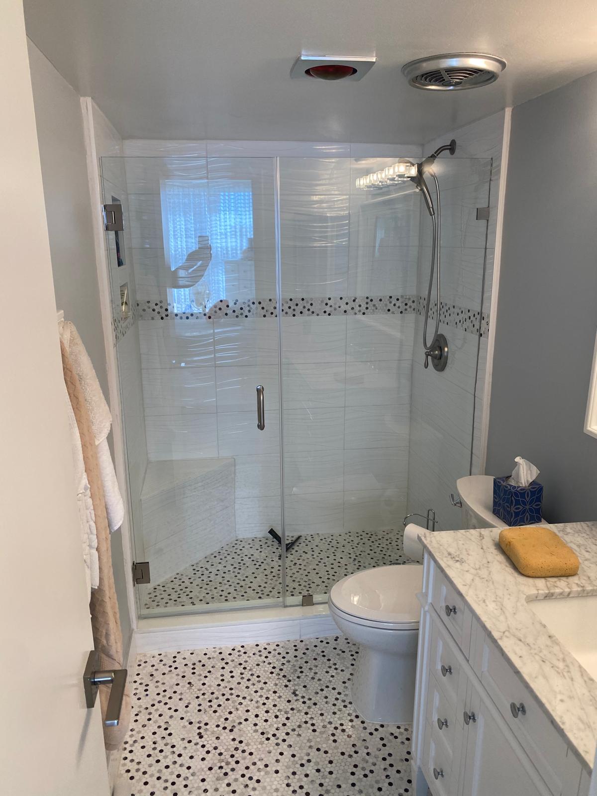 Completed tub-to-shower and walk-in shower project view 5